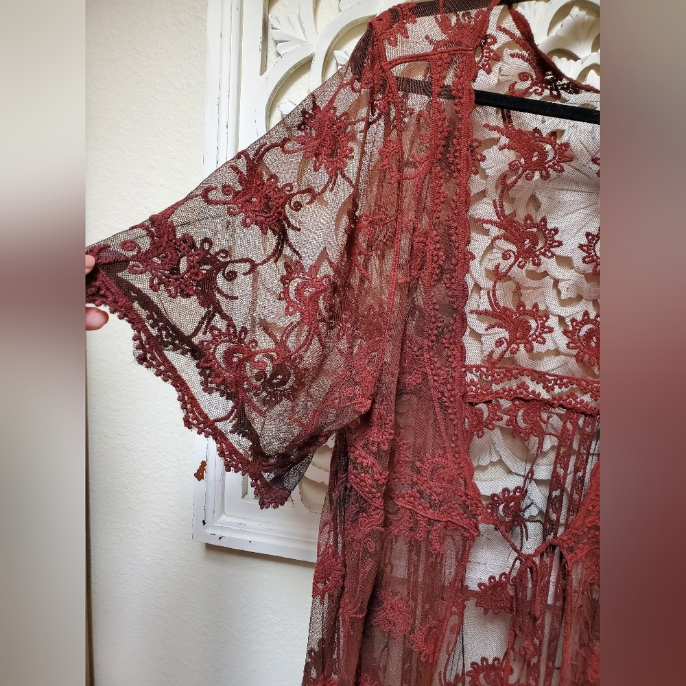 Overdyed Upcycled Floral Lace Duster Kimono Size 1X - Picture 3 of 10